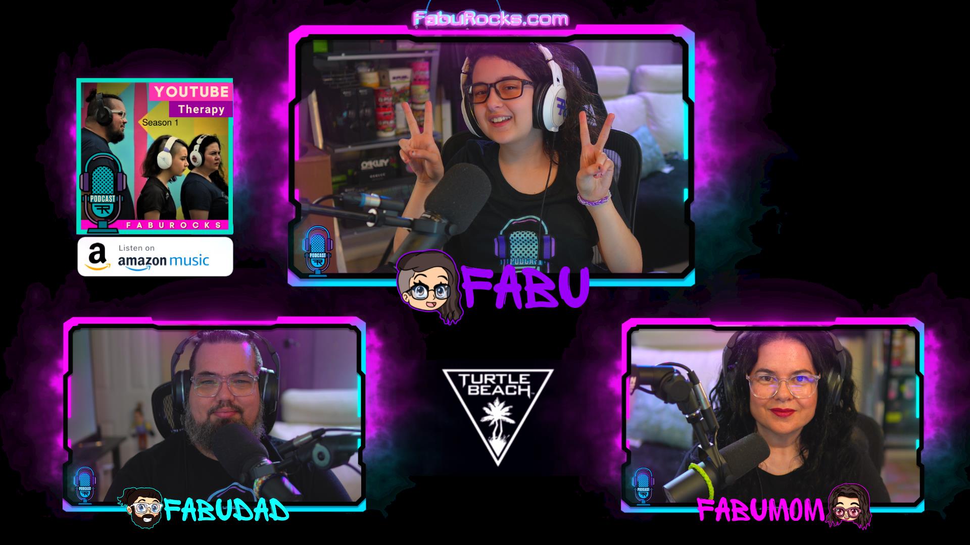 Fabu, FabuDad, and FabuMom in a FabuRocks podcast layout