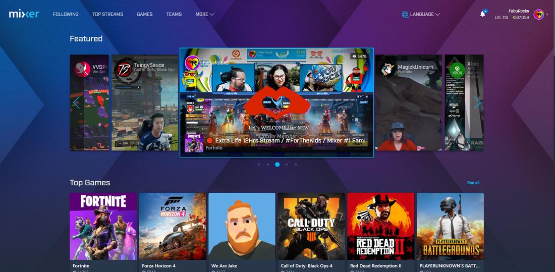 FabuRocks Extra Life stream featured on Mixer